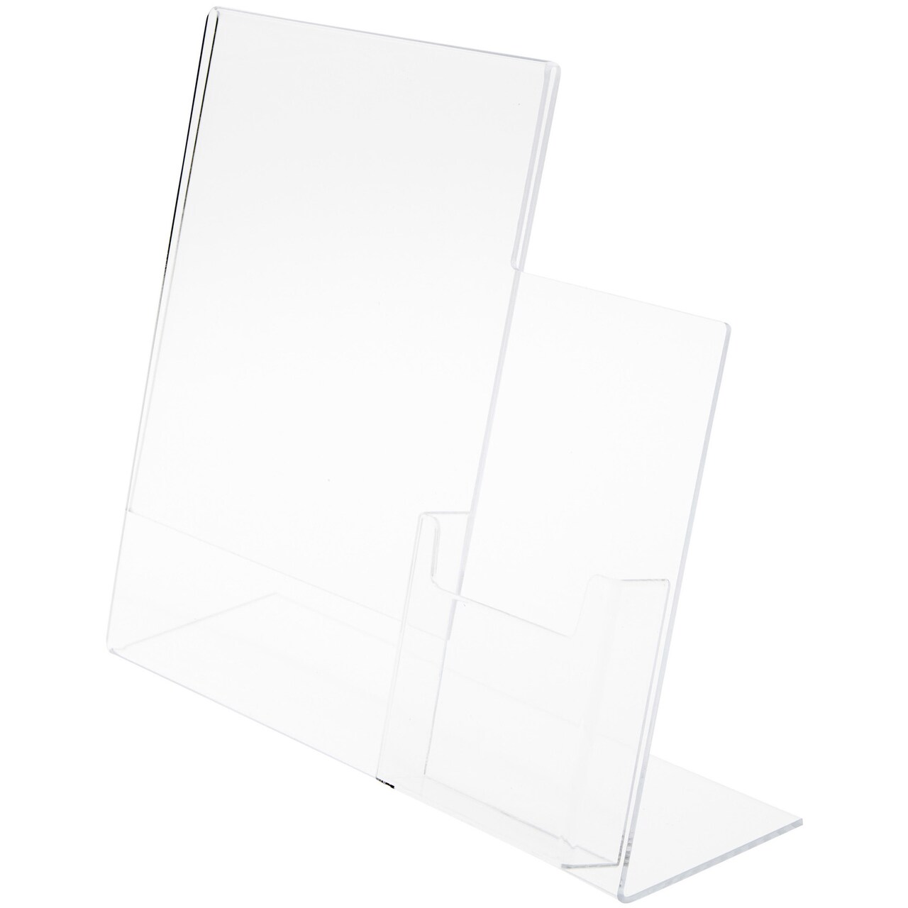 Plymor Clear Acrylic Slanted-Back Countertop Sign Holder with Tri-Fold Brochure Pocket on Right, 11" H x 13" W x 5" D
